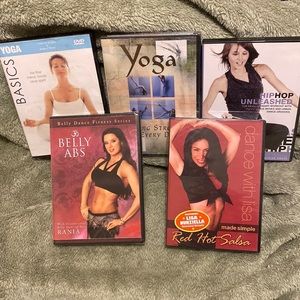 5 DVDs Yoga, hip hop, salsa, belly abs dance and fitness